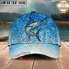Maxcorners Fishing Light Blue Water Splash Personalized Name 3D Cap (12 Fish Species)