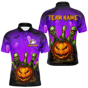 Maxcorners Custom Funny Zombie Pumkin and Pins Bowling Team Shirt for Men Bowling Jersey Bowling Halloween Outfit LM2607