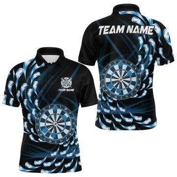 Maxcorners Custom Blue Water Dart Shirts for Men Polo & 1/4 Zip Dart Team Jersey Dartboard Shirt LM1508