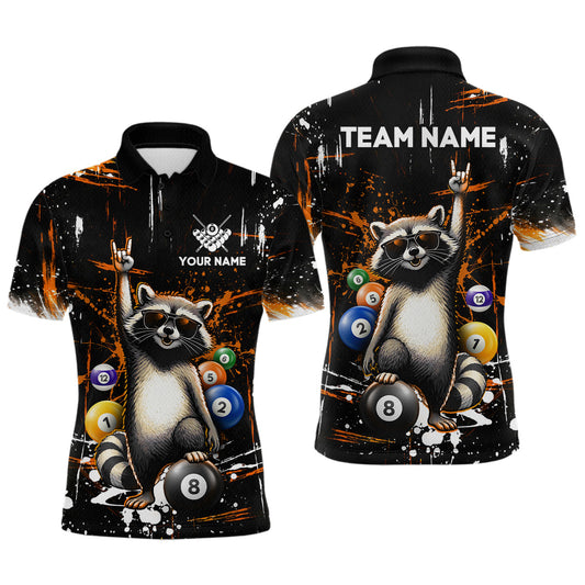 Maxcorners Custom Orange Funny Raccoon Billiard Shirt for Men 8 Ball Pool Billiard Jersey Polo & 1/4-Zip LM0503