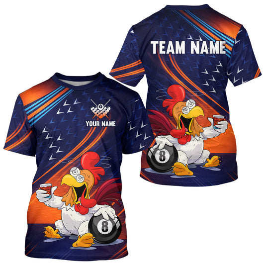 Maxcorners Funny Chicken Billiard T-Shirts for Men Custom 8 Ball Billiard Team Jersey Pool Shirt LM0706