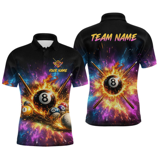Maxcorners Custom Galaxy Billiard Shirt 8 Ball Billiard Jersey for Men Polo & Quarter-Zip LM1705