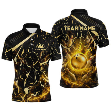 Maxcorners Black and Gold Bowling Crown Shirt Custom Bowling Team Jersey for Men Polo & 1/4 Zip Bowling Outfit