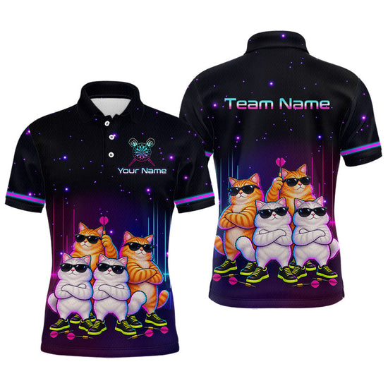 Maxcorners Custom Funny Team of Four Cats Dart Shirt for Men Dart League Jersey
