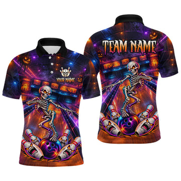 Maxcorners Custom Funny Skeleton Bowling Shirt for Men Bowling Jersey Polo & Quarter-Zip