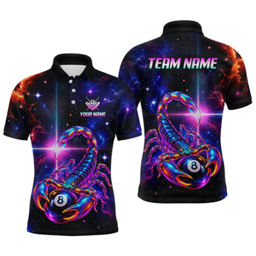 Maxcorners Custom Neon Scorpion Billiard Team Shirt for Men Galaxy Billiard Jersey Polo & Quarter-Zip LM1910