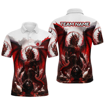 Maxcorners Custom Red Dragon Bowling Shirt for Men Bowling Team Jersey Polo & 1/4 Zip LM1508