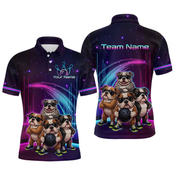 Maxcorners Custom Team Funny Bulldog Bowling Shirt for Men Neon Bowling Jersey Polo & 1/4-Zip LM1508