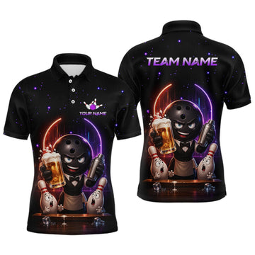 Maxcorners Custom Beer Bowling Shirt for Men Funny Bowling Team Jersey Polo & Quarter-Zip LM1508
