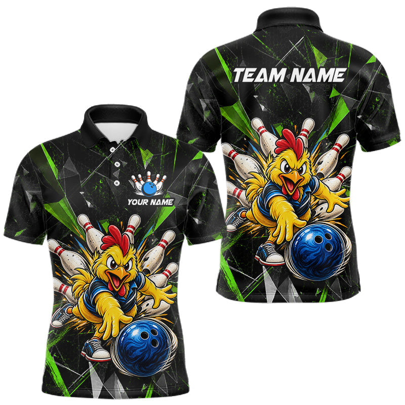 Maxcorners Custom Green Funny Chicken Bowling Team Shirt for Men Break Glass Bowling Jersey
