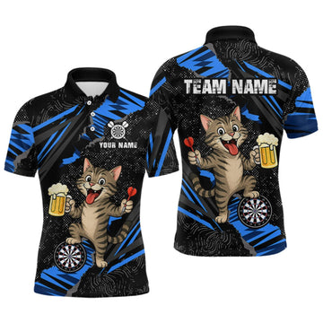 Maxcorners Custom Funny Raccoon Dart Polo Shirt Blue Darts League Jersey Dartboard Shirt for Men LM1508