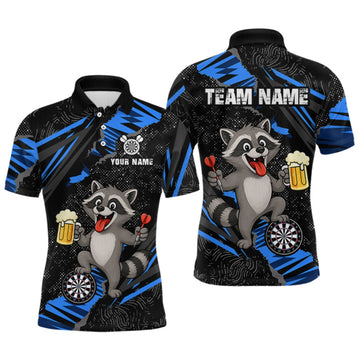 Maxcorners Custom Blue Funny Cat Dart Shirt for Men Darts League Jersey Dartboard Shirt LM1508