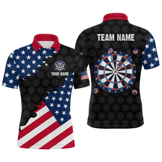 Maxcorners Custom American Flag Darts Shirt for Men Patriotic Dart Team Jersey Polo & Quarter-Zip