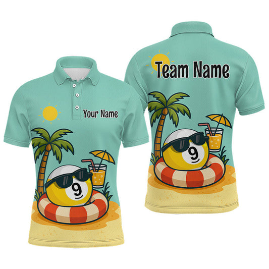 Maxcorners Custom Funny 9 Ball Billiard Shirts for Men Summer Billiard Jersey Polo & 1/4 Zip Pool Shirt LM1705