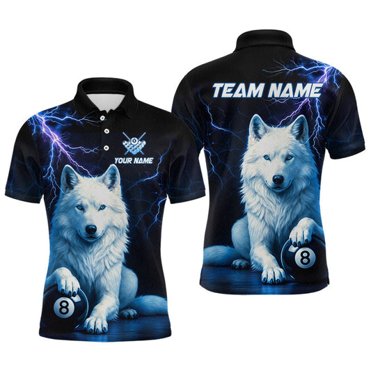 Maxcorners Custom Wolf 8 Ball Billiard Shirts for Men Billiard Jersey Polo & 1/4 Zip Pool Shirt LM1705