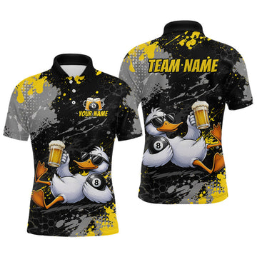 Maxcorners Custom Funny Duck & Beer Billiard Shirt Yellow 8 Ball Pool Team Jersey for Men Billiard Outfit LM0410