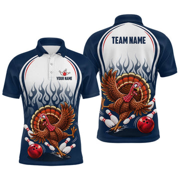 Maxcorners Custom Funny Turkey Bowling Shirts for Men Navy Bowling League Jersey LM2709