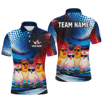 Maxcorners Custom Bowling Team of Four Shirts Funny Chicken Bowling Jersey US Flag Polo & 1/4-Zip
