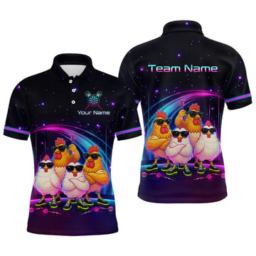 Maxcorners Custom Team of Four Chickens Dart Shirts Neon Funny Dart Jersey for Men Dartboard Shirt
