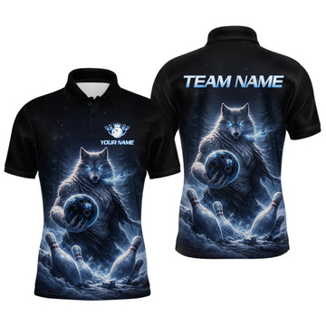 Maxcorners Custom Wolf Bowling Team Shirt for Men Bowling League Jersey Polo & Quarter-Zip Bowling Shirt