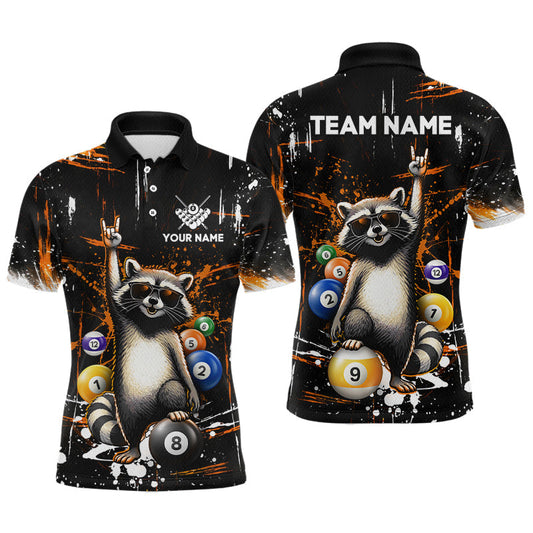 Maxcorners Custom Orange Funny Raccoon Billiard Shirt for Men 8 Ball & 9 Ball Pool Billiard Jersey Polo & 1/4-Zip