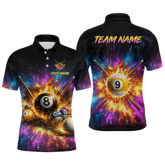 Maxcorners Custom Galaxy Billiard Shirt 8 Ball & 9 Ball Billiard Jersey for Men Polo & Quarter-Zip