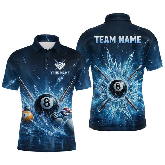 Maxcorners Custom Ice Billard Shirt 8 Ball Billiard Jersey for Men Frozen Pool Shirt Polo & Quarter-Zip LM1705