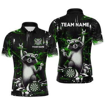 Maxcorners Custom Green Funny Raccoon Dart Team Shirt for Men Dart Jersey Polo & /4-Zip Dartboard Shirt Outfit