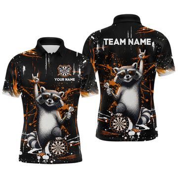 Maxcorners Custom Orange Funny Raccoon Dart Team Shirt for Men Dart Jersey Polo & /4-Zip Dartboard Shirt Outfit
