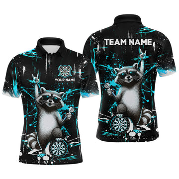 Maxcorners Custom Turquoise Funny Raccoon Dart Team Shirt for Men Dart Jersey Polo & /4-Zip Dartboard Shirt Outfit