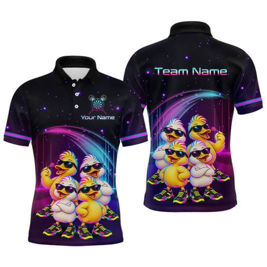 Maxcorners Custom Team of Four Duck Darts Shirt for Men Neon Funny Dart Team Jersey Polo & Quarter-Zip LM0510