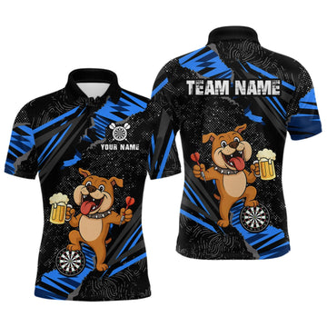 Maxcorners Blue Funny Bulldog Dart Team Shirt for Men Custom Dart Jersey Dartboard Shirt LM1508