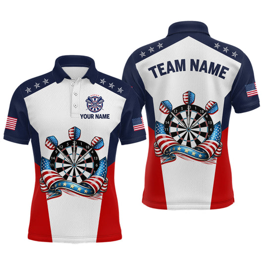 Maxcorners Custom American Flag Dart Shirt for Men Patriotic Dart Team Jersey Dartboard Polo & Quarter-Zip