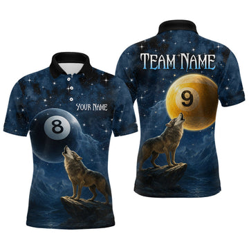 Maxcorners Custom Wolf 8 Ball & 9 Ball Billiard Shirt for Men Patriotic Pool Team Jersey Billiard Outfit