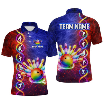 Maxcorners Personalized DNA Bowling Shirt for Men Bowling Team League Polo & 1/4-Zip Bowling Gift