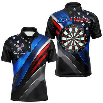 Maxcorners Custom American Flag Dart Shirt for Men, Patriotic Dart League Jersey and Dartboard Outfit