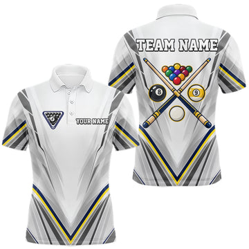 Maxcorners Custom Navy & Yellow Billiard Shirt for Men 10 8 Ball & 9 Ball Pool Billiard Jersey Polo & Quarter-Zip LM0510