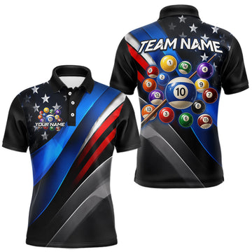 Maxcorners Custom American Flag Billiard Shirt for Men 10 Ball Patriotic Pool Billiard Jersey Polo & 1/4-Zip