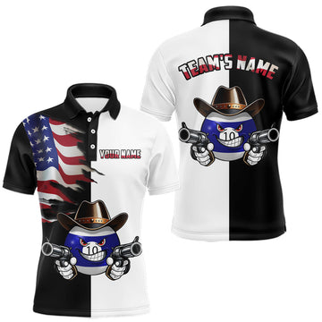 Maxcorners Custom American Flag Funny 10 Ball Billiard Shirt for Men Pool Billiard Jersey Polo & 1/4-Zip