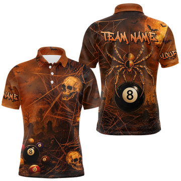 Maxcorners Custom Spider Skull 8 Ball Billiard Shirt for Men Halloween Pool Billiard Jersey
