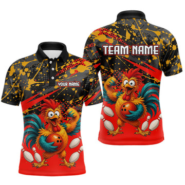 Maxcorners Custom Red Chicken Bowling Team Shirt Funny Bowling Jersey for Men Polo & Quarter-Zip