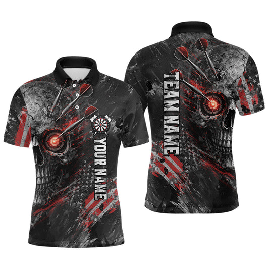 Maxcorners Personalized Skull Dart Team Shirt for Men Custom Red Dart Jersey Polo & 1/4-Zip Dartboard Shirt Outfit