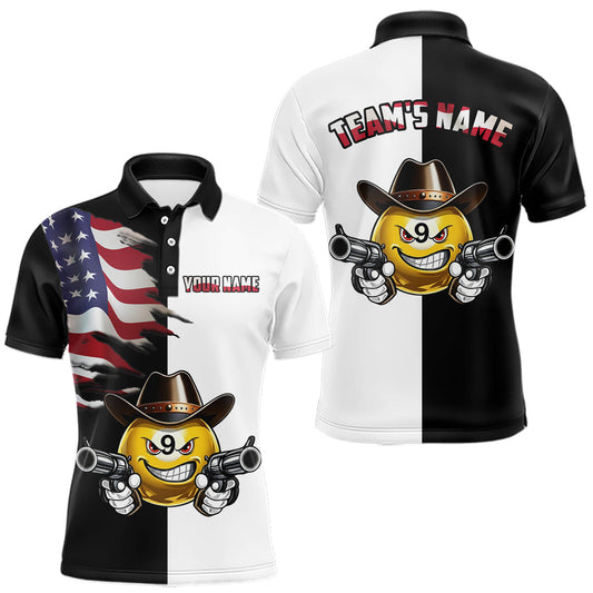 Maxcorners Custom American Flag Funny 8 Ball Pool Billiard Shirts for Men Billiard League Jersey Polo & 1/4 Zi LM0503