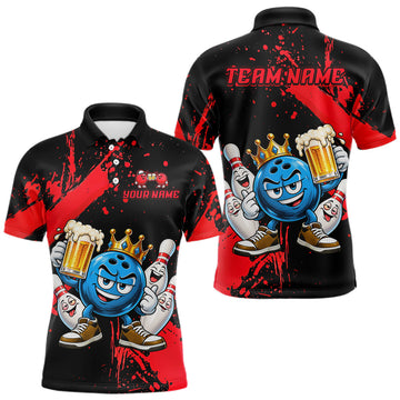 Maxcorners Custom Red Funny Beer Bowling Shirts for Men Crown Bowling Team Jersey Bowling Outfit