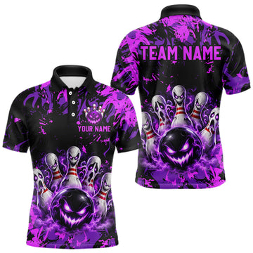 Maxcorners Purple Horror Bowling Team Shirt for Men Custom Bowling Jersey Halloween Gitf