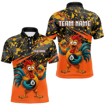 Maxcorners Custom Orange Funny Chicken Billiard Shirt, 8 Ball Pool Team Jersey for Men, Polo & 1/4 Zip LM1508