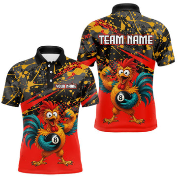 Maxcorners Custom Red Funny Chicken Billiard Shirt, 8 Ball Pool Team Jersey for Men, Polo & 1/4 Zip LM1508