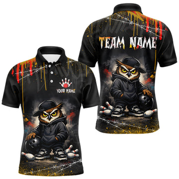 Maxcorners Personalized Owl Bowling Jersey Bowling Team Shirt Polo & 1/4-Zip Bowling Outfit for Men LM1501
