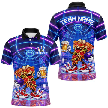 Maxcorners Custom Funny Pizza Bowling Team Shirt for Men Neon Bowling Jersey LM0410