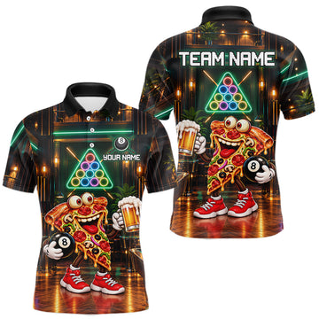 Maxcorners Custom Pizza & Beer Billiard Shirts for Men 8 Ball Funny Pool Jersey
